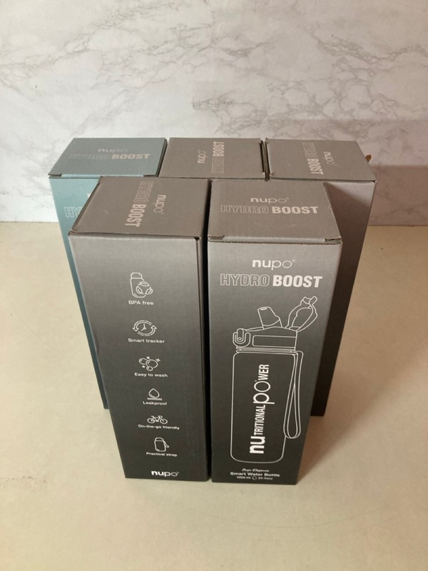 Lot 246  
            Nottingham SR5 - Delivery Only 

                
5 X NUPO HYDRO BOOST SMART WATER BOTTLES