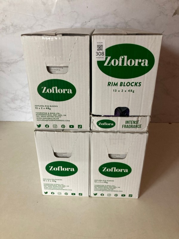 Lot 308  
            Nottingham SR5 - Delivery Only 

                
4 X BOXES OF ZOFLORA RIM BLOCKS