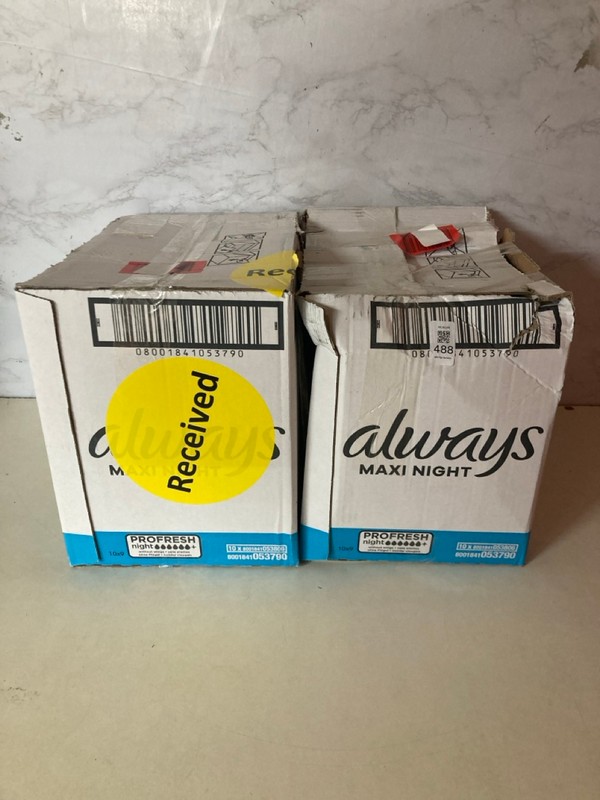 Lot 488  
            Nottingham SR5 - Delivery Only 

                
2 X BOXES OF ALWAYS MAXI NIGHT PADS
