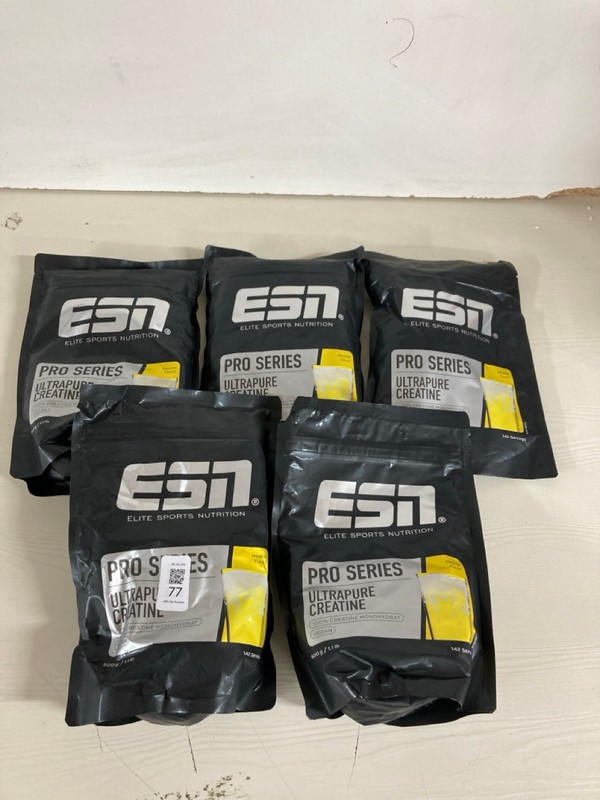 Lot 77  
            Nottingham SR5 - Delivery Only 

                
5 X ESN PRO SERIES ULTRAPURE CREATINES MHD:31.01/2026