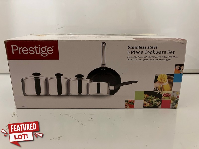 Lot 20  
            Nottingham SR6 - Delivery Only 

                
PRESTIGE STAINLESS STEEL 5 PIECE COOKWARE SET ORIGINAL RRP: £179.99