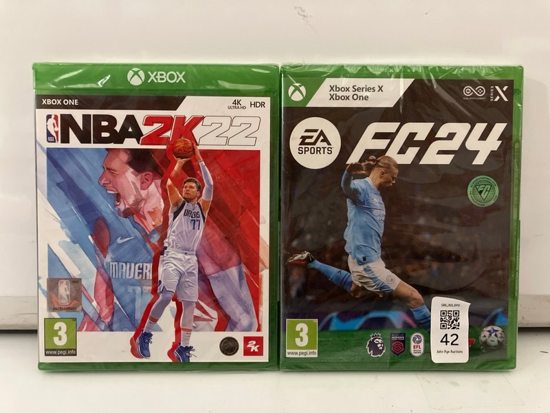 Lot 42  
            Nottingham SR6 - Delivery Only 

                
2 X XBOX GAMES INC FC24 FOR XBOX 1 AND SERIES X (BOTH SEALED)