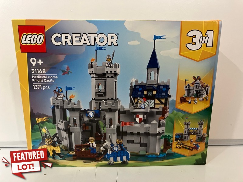 Lot 50  
            Nottingham SR6 - Delivery Only 

                
LEGO CREATOR MEDIEVAL HORSE KNIGHT CASTLE 31168 ORIGINAL RRP: £109.99 (SEALED)