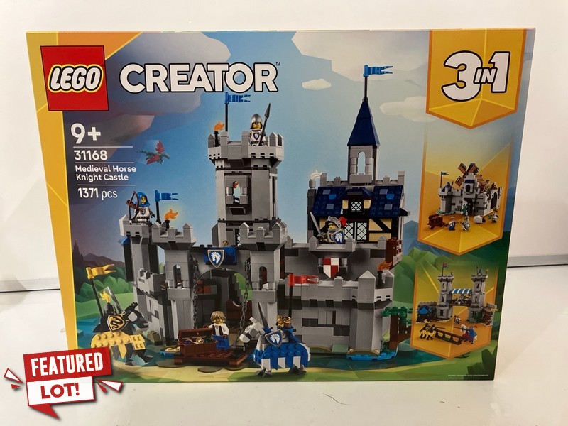 Lot 51  
            Nottingham SR6 - Delivery Only 

                
LEGO CREATOR MEDIEVAL HORSE KNIGHT CASTLE 31168 ORIGINAL RRP: £109.99 (SEALED)