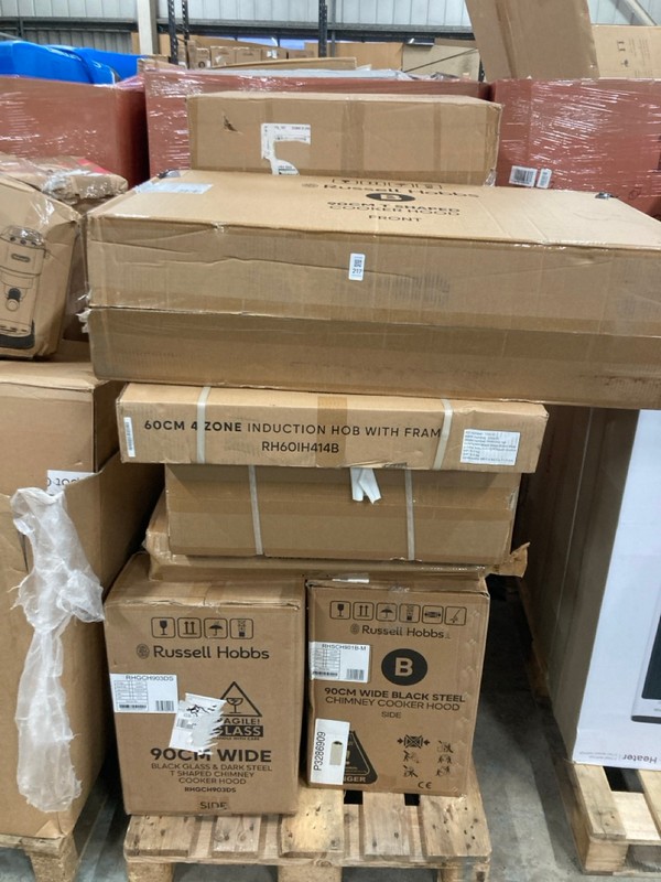 Lot 217  
            Nottingham SR2 - Collection Only 

                
PALLET OF KITCHEN APPLIANCES INC RUSSELL HOBBS 90CM T SHAPED COOKER HOOD  (COLLEC...