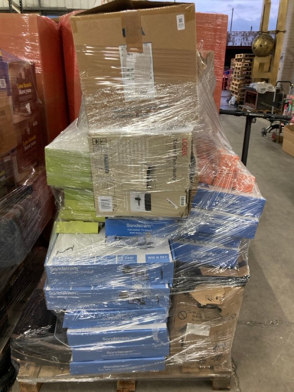 Lot 225  
            Nottingham SR2 - Collection Only 

                
PALLET OF TV MOUNTS SANDSTROM CHEVALET TV STAND  (COLLECTION ONLY)