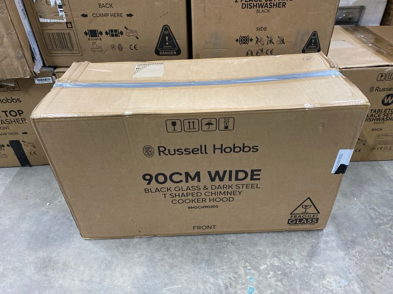 Lot 94  
            Nottingham SR2 - Collection Only 

                
RUSSELL HOBBS 90CM WIDE BLACK GLASS AND DARK STEEL T SHAPED CHIMNEY COOKER HOOD M...