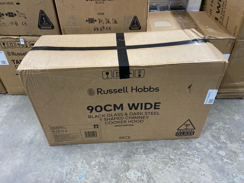 Lot 95  
            Nottingham SR2 - Collection Only 

                
RUSSELL HOBBS 90CM WIDE BLACK GLASS AND DARK STEEL T SHAPED CHIMNEY COOKER HOOD M...