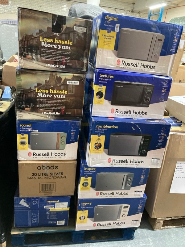 Lot 183  
            Nottingham SR6 - Delivery Or Collection 

                
PALLET OF MICROWAVES TO INC RUSSELL HOBBS AND ABODE (ALL ITEMS MUST BE TAKEN)