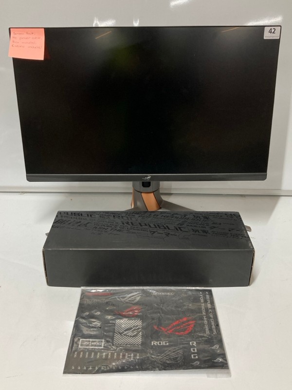 Lot 42  
            Nottingham SR6 - Delivery Or Collection 

                
ASUS ROG 27" GAMING MONITOR MODEL: PG27AQN (NO POWER CABLE, WITH STAND) (SCREEN F...