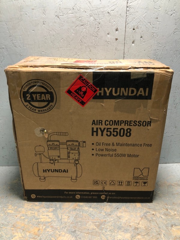 Lot 67  
            Nottingham SR6 - Delivery Or Collection 

                
HYUNDAI AIR COMPRESSOR MODEL: HY5508 ORIGINAL RRP: £129.99