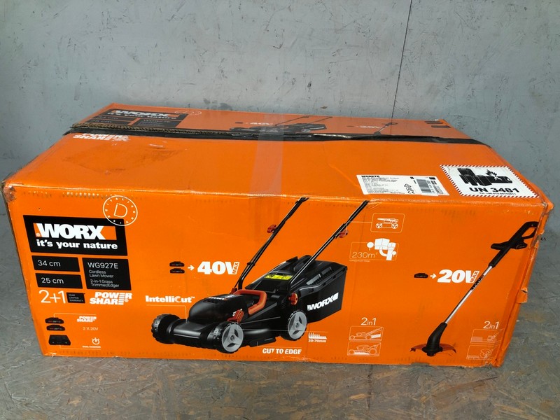 Lot 74  
            Nottingham SR6 - Delivery Or Collection 

                
WORX CORDLESS LAWNMOWER & GRASS TRIMMER MODEL: WG927E ORIGINAL RRP: £249.99