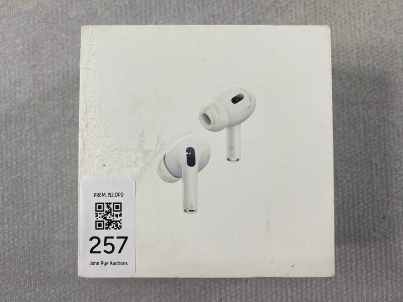 Lot 257  
            Nottingham Prem - Delivery Only 

                
APPLE AIRPODS PRO EARPHONES: MODEL NO A3047, A2968, A3048 (WITH BOX)  [JPTN48622]
