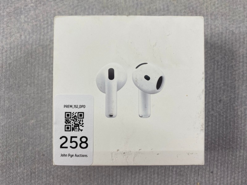 Lot 258  
            Nottingham Prem - Delivery Only 

                
APPLE AIRPODS 4 EARPHONES: MODEL NO A3050 A3053 A3058  [JPTN48614]