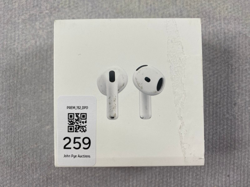 Lot 259  
            Nottingham Prem - Delivery Only 

                
APPLE AIRPODS 4 EARPHONES: MODEL NO A3050 A3053 A3058 (WITH BOX)  [JPTN48596]