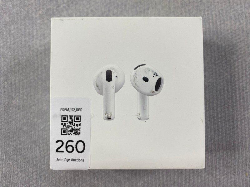 Lot 260  
            Nottingham Prem - Delivery Only 

                
APPLE AIRPODS 4 EARPHONES: MODEL NO A3050 A3053 A3058 (WITH BOX)  [JPTN48603]