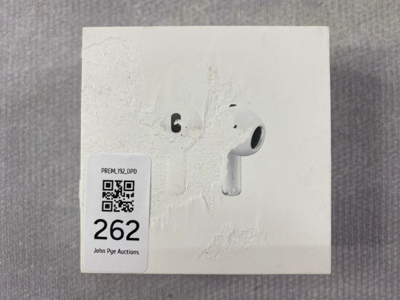 Lot 262  
            Nottingham Prem - Delivery Only 

                
APPLE AIRPODS 4 EARPHONES: MODEL NO A3050 A3053 A3058 (WITH BOX)  [JPTN48606]