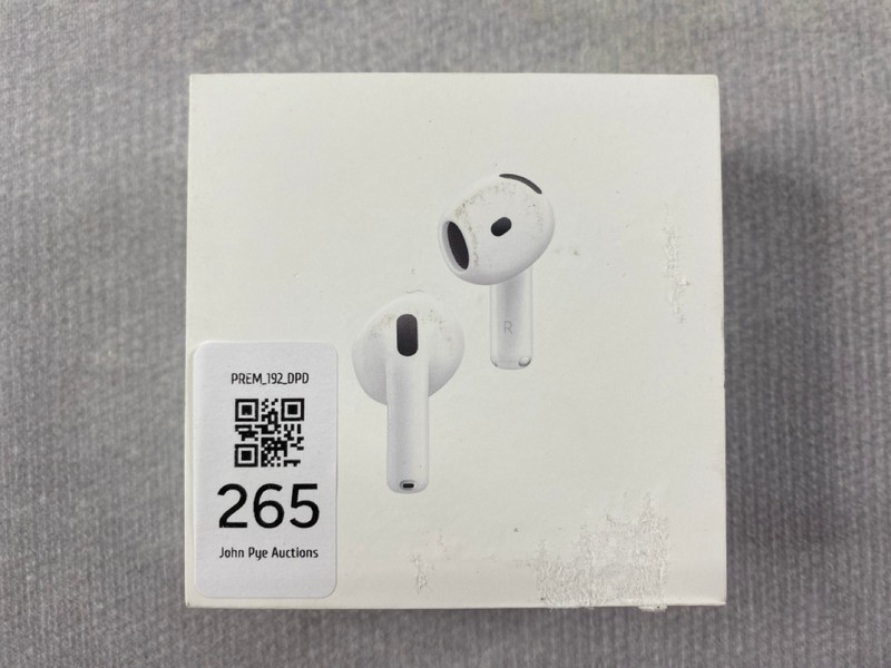 Lot 265  
            Nottingham Prem - Delivery Only 

                
APPLE AIRPODS 4 (ANC) EARPHONES: MODEL NO A3055, A3056, A3059 (WITH BOX)  [JPTN48...