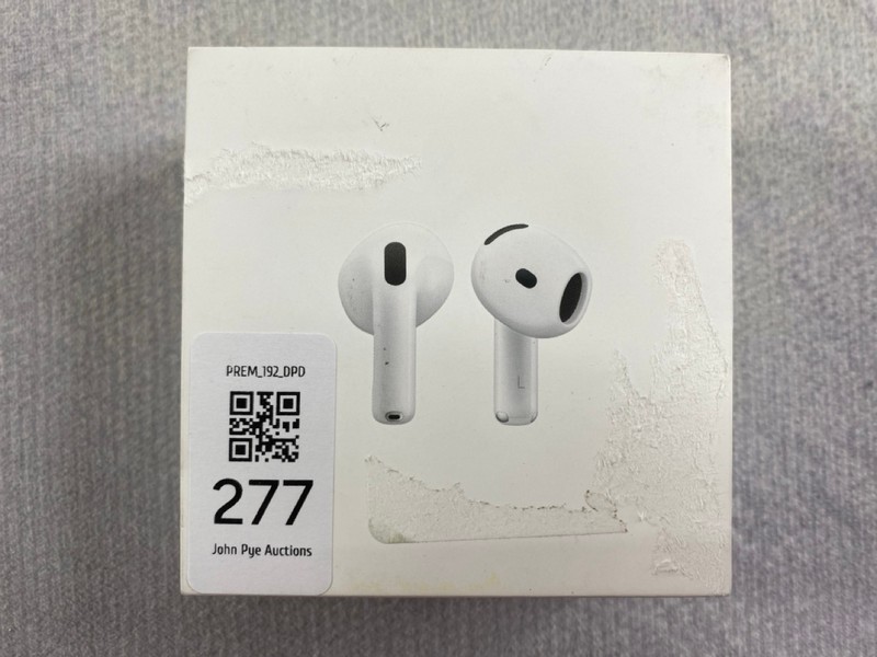Lot 277  
            Nottingham Prem - Delivery Only 

                
APPLE AIRPODS 4 EARPHONES: MODEL NO A3050, A3053, A3058 (WITH BOX) (FAULTY RIGHT ...