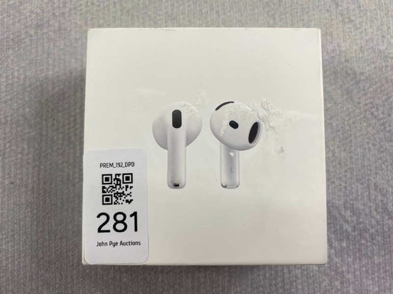 Lot 281  
            Nottingham Prem - Delivery Only 

                
APPLE AIRPODS 4 EARPHONES: MODEL NO A3050, A3053, A3058 (WITH BOX) (FAULTY LEFT E...