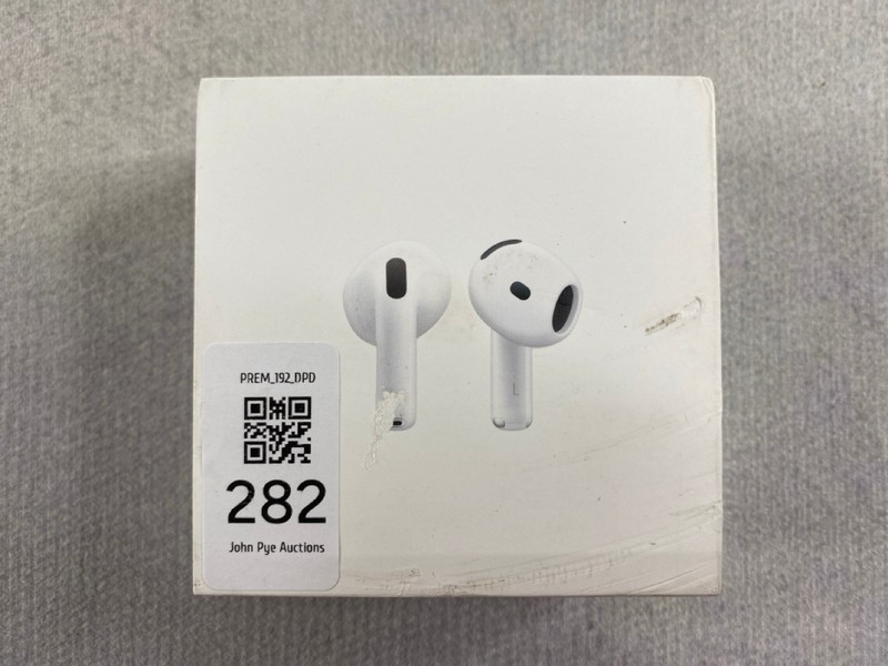 Lot 282  
            Nottingham Prem - Delivery Only 

                
APPLE AIRPODS 4 EARPHONES: MODEL NO A3050, A3053, A3058 (WITH BOX)  [JPTN48481]