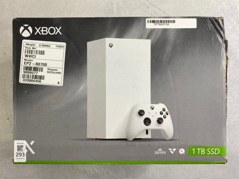 Lot 293  
            Nottingham Prem - Delivery Only 

                
MICROSOFT XBOX SERIES X (1TB) GAME CONSOLE IN WHITE: MODEL NO 1882 (WITH BOX REMO...