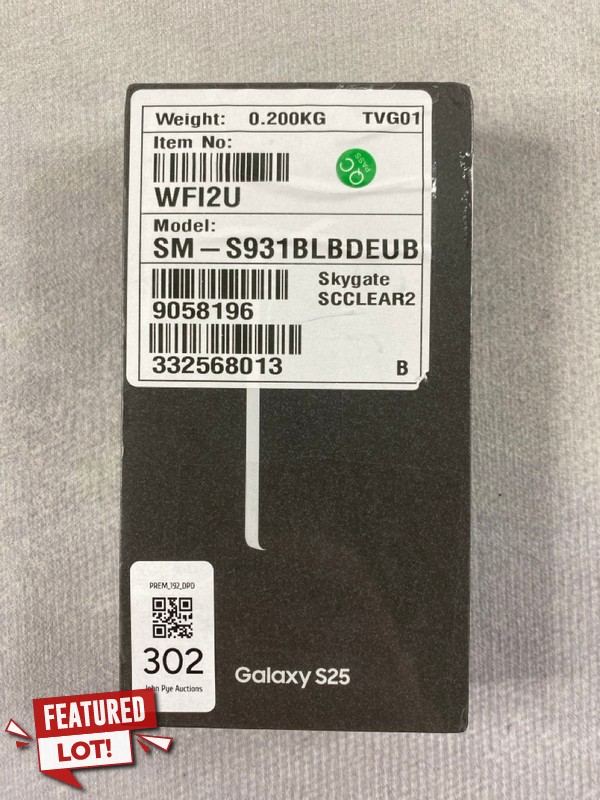 Lot 302  
            Nottingham Prem - Delivery Only 

                
SAMSUNG GALAXY S25 128GB SMARTPHONE IN ICEBLUE: MODEL NO SM-S931B/DS (WITH BOX & ...