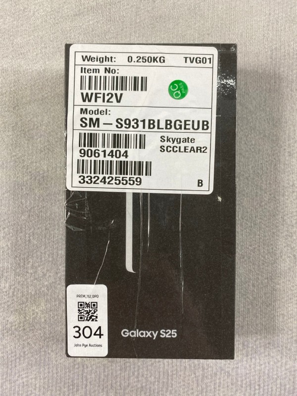 Lot 304  
            Nottingham Prem - Delivery Only 

                
SAMSUNG GALAXY S25 256GB SMARTPHONE IN ICEBLUE: MODEL NO SM-S931B/DS (WITH BOX & ...