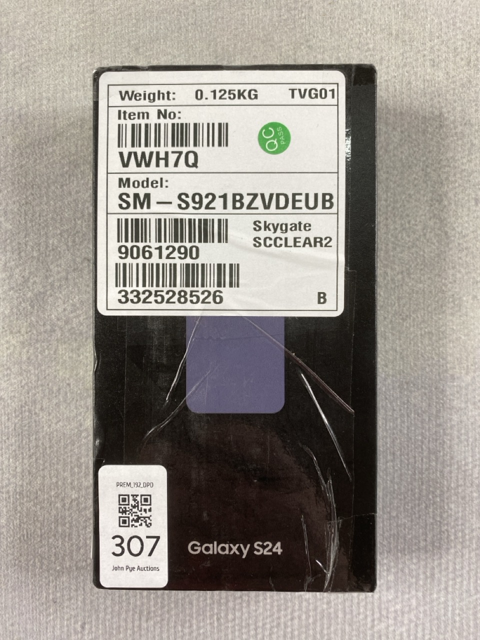 Lot 307  
            Nottingham Prem - Delivery Only 

                
SAMSUNG GALAXY S24 128GB SMARTPHONE IN VIOLET: MODEL NO SM-S921B/DS UD (WITH BOX ...