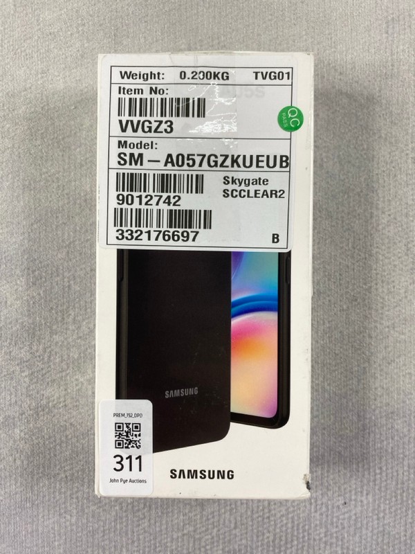 Lot 311  
            Nottingham Prem - Delivery Only 

                
SAMSUNG GALAXY A05S 64GB SMARTPHONE IN BLACK: MODEL NO SM-A057G/DSN (WITH BOX & A...