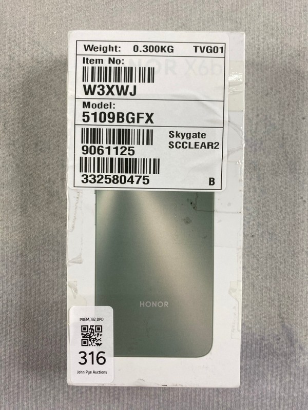 Lot 316  
            Nottingham Prem - Delivery Only 

                
HONOR X6B 128GB SMARTPHONE IN BLACK: MODEL NO CRT-NX1 (WITH BOX & ACCESSORIES)  [...