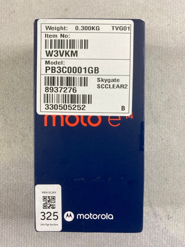 Lot 325  
            Nottingham Prem - Delivery Only 

                
MOTOROLA MOTO E14 64GB SMARTPHONE IN PASTEL GREEN. (WITH BOX & ACCESSORIES)  [JPT...