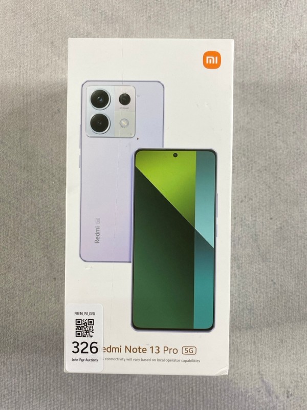Lot 326  
            Nottingham Prem - Delivery Only 

                
REMI NOTE 13 PRO 256GB SMARTPHONE IN PURPLE. (WITH BOX & ACCESSORIES)  [JPTN48638]