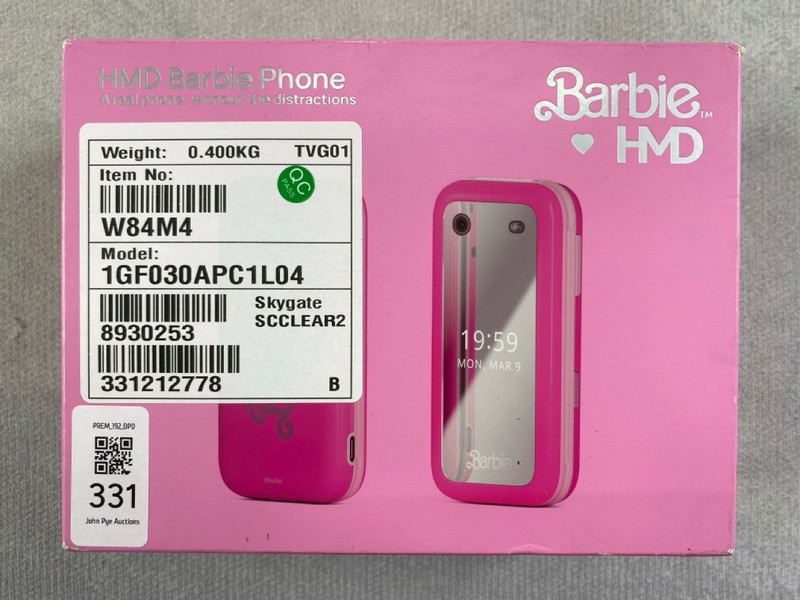 Lot 331  
            Nottingham Prem - Delivery Only 

                
HMD BARBIE  SMARTPHONE IN PINK. (WITH BOX & ACCESSORIES)  [JPTN48641]
