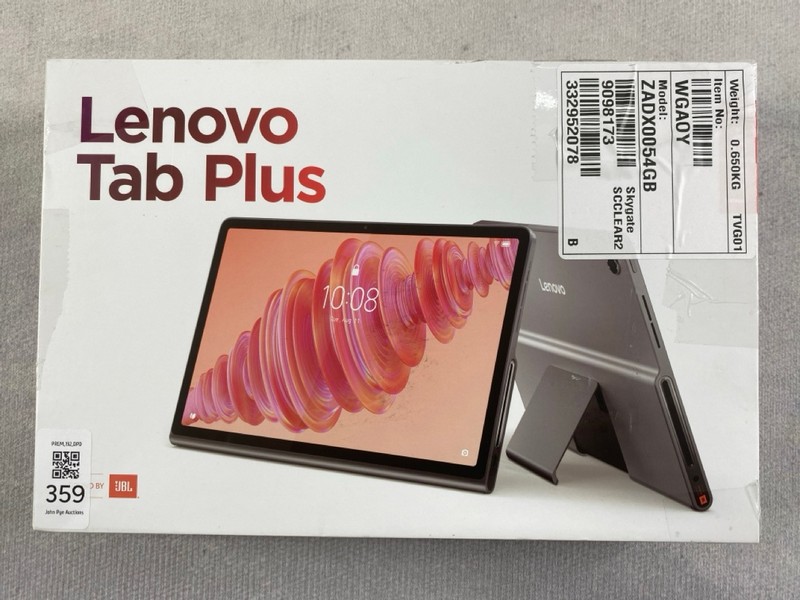 Lot 359  
            Nottingham Prem - Delivery Only 

                
LENOVO TAB PLUS  TABLET WITH WIFI. (WITH BOX & ACCESSORIES)  [JPTN48540]