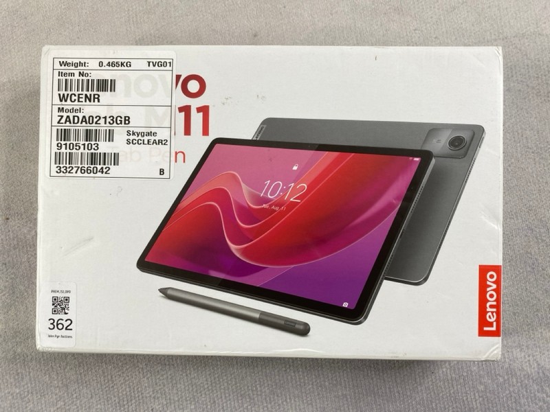 Lot 362  
            Nottingham Prem - Delivery Only 

                
LENOVO TAB M11  TABLET WITH WIFI. (WITH BOX & ACCESSORIES)  [JPTN48539]