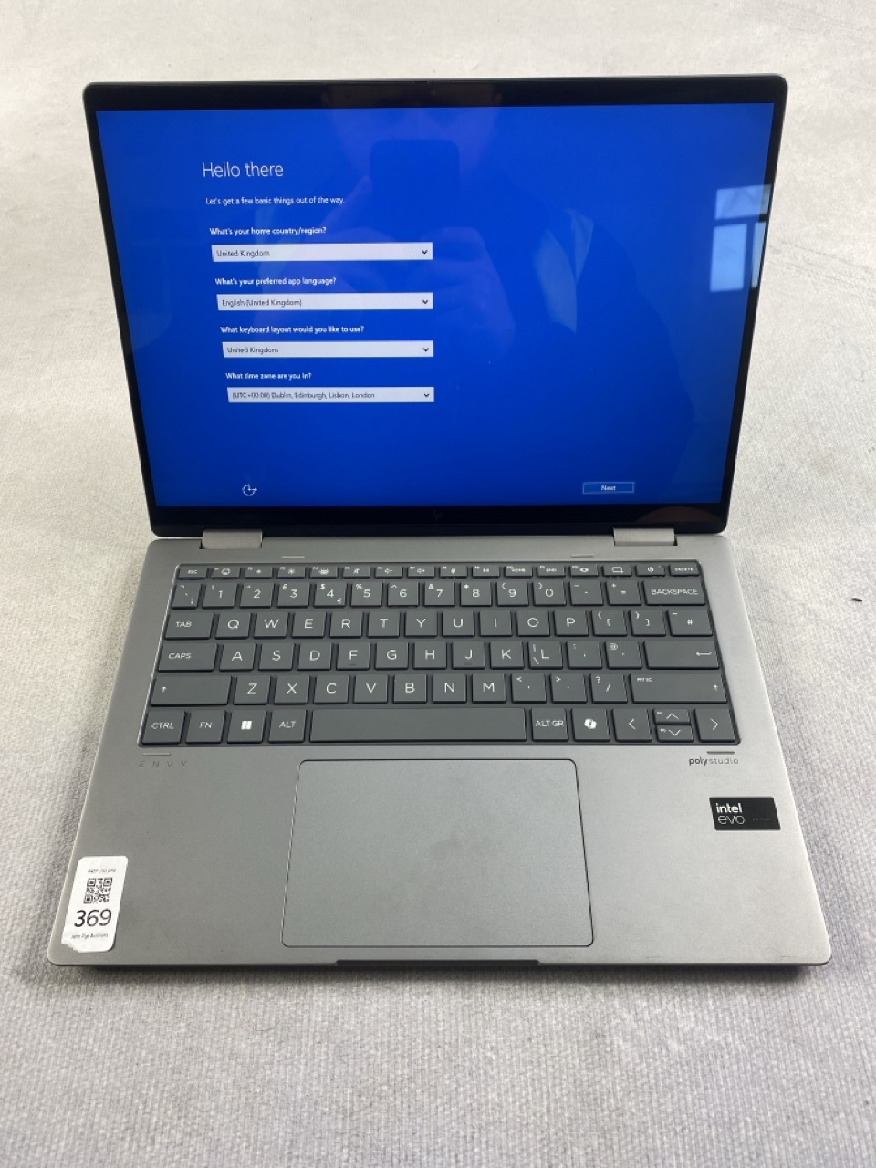 Lot 369  
            Nottingham Prem - Delivery Only 

                
HP ENVY X360 2-IN-1 14-FC0XXX 512GB LAPTOP: MODEL NO TPN-C172 (DAMAGED LID). INTE...