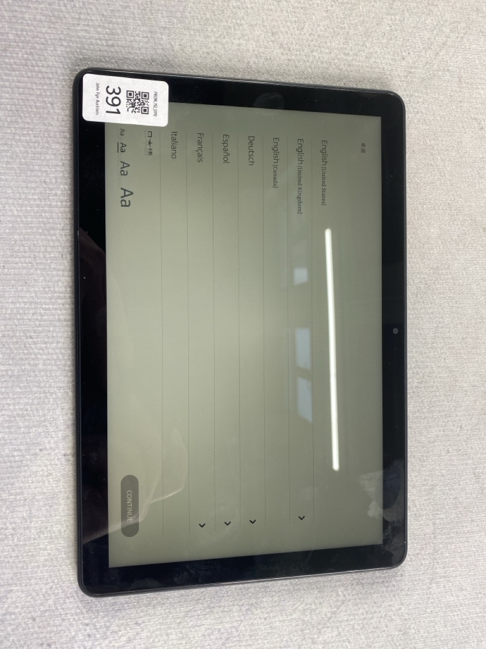 Lot 391  
            Nottingham Prem - Delivery Only 

                
FIRE HD 10 (13TH GEN) 32GB TABLET WITH WIFI: MODEL NO TG425K  [JPTN48521]