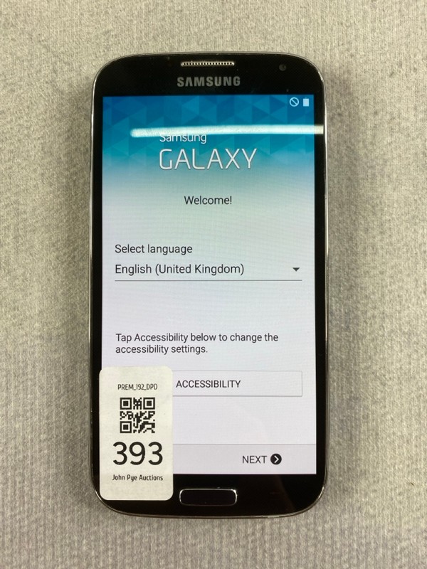 Lot 393  
            Nottingham Prem - Delivery Only 

                
SAMSUNG GALAXY S4 16GB SMARTPHONE: MODEL NO GT-I9505  [JPTN48531]