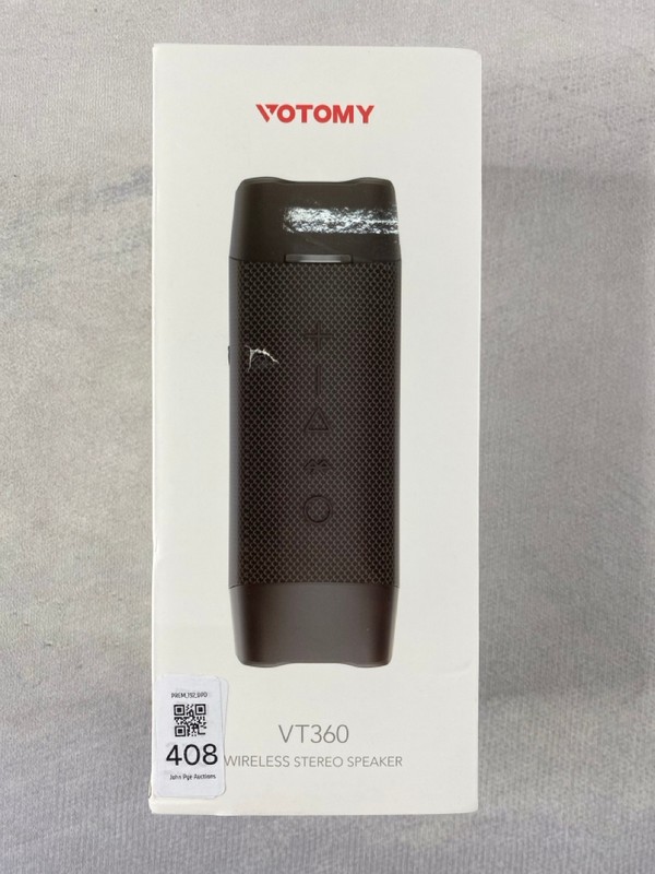 Lot 408  
            Nottingham Prem - Delivery Only 

                
VOTOMY VT360 BLUETOOTH SPEAKER (SEALED)