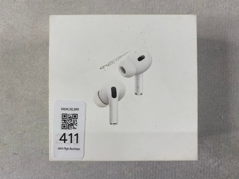 Lot 411  
            Nottingham Prem - Delivery Only 

                
APPLE AIRPODS PRO EARPHONES: MODEL NO A3047, A2968, A3048 (WITH BOX) [JPTN48079]