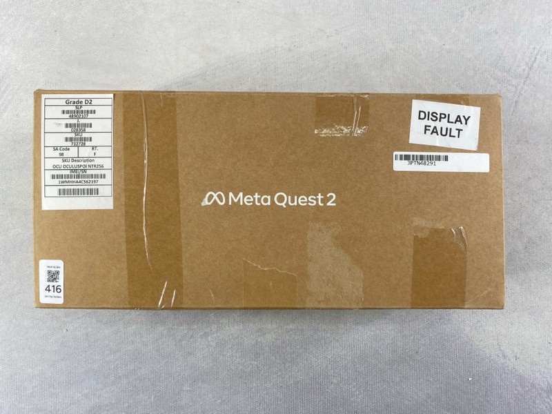 Lot 416  
            Nottingham Prem - Delivery Only 

                
OCULUS META QUEST 2 VR HEAD SET. (WITH BOX & CONTROLLERS) (DISPLAY FAULT)  [JPTN4...