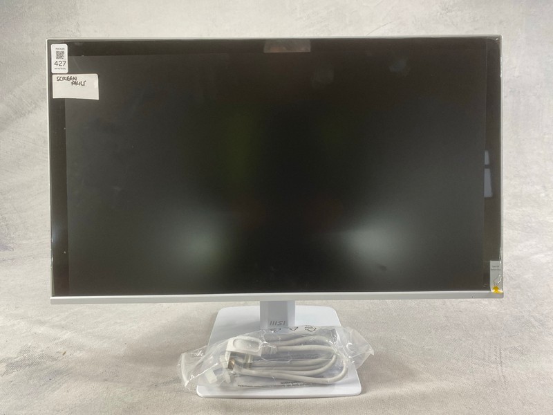 Lot 427  
            Nottingham Prem - Delivery Only 

                
MSI 27" MONITOR MODEL MP275W E2 (WITH STAND,WITH POWER SUPPLY,WITH BOXSCREEN FAULT)