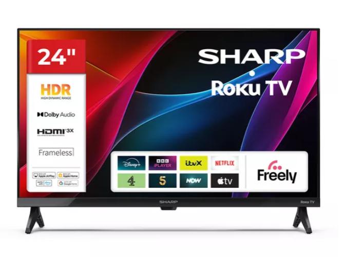 Lot 66  
            Birmingham Premium - Collection or Optional Delivery Available 

                
SHARP READY ROKU TV 24" SMART TV (ORIGINAL RRP - £139): MODEL NO 24GD2225K (POWER...