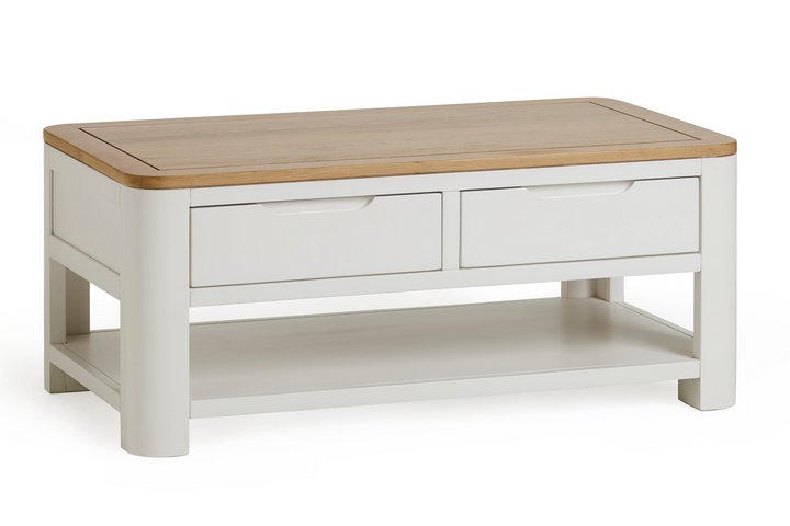 Lot 165  
            Marchington SR10 - Delivery or Collection 

                
OAK FURNITURELAND HOVE NATURAL OAK AND PAINTED COFFEE TABLE - ORIGINAL RRP £379.9...