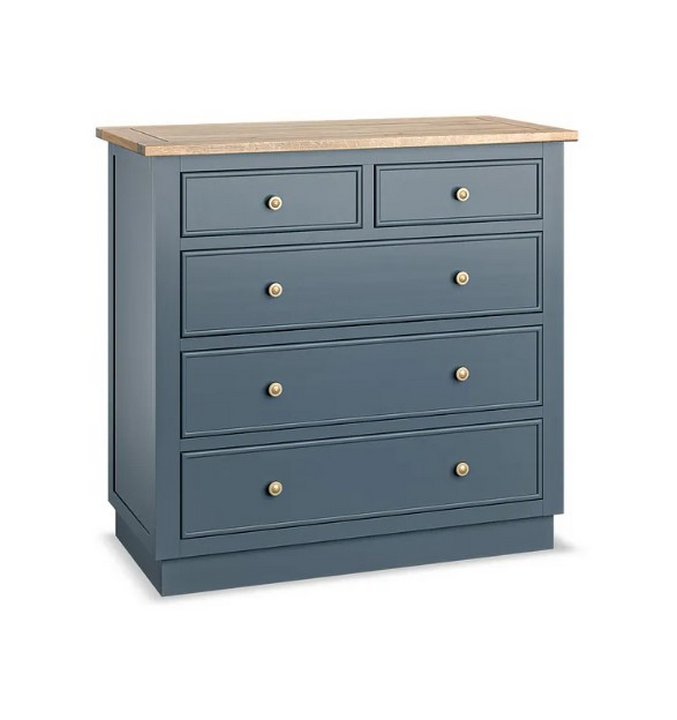 Lot 61  
            Marchington SR10 - Delivery or Collection 

                
OAK FURNITURELAND RICHMOND SMOKED OAK FINISH AND INK BLUE PAINTED HARDWOOD 5 DRAW...