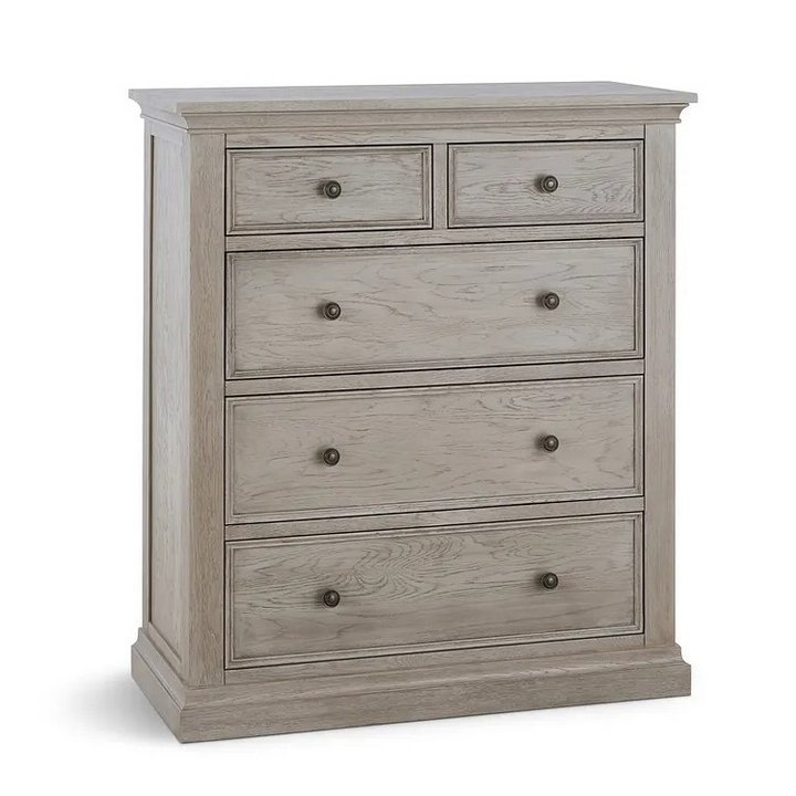 Lot 69  
            Marchington SR10 - Delivery or Collection 

                
OAK FURNITURELAND BURLEIGH LIGHT GREY 5 DRAWER CHEST (2+3) - SOLID HARDWOOD - ORI...