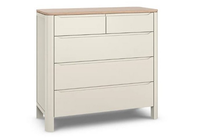 Lot 71  
            Marchington SR10 - Delivery or Collection 

                
OAK FURNITURELAND OTTO SMOKED OAK FINISH AND CASHMERE PAINTED 5 DRAWER CHEST - OR...