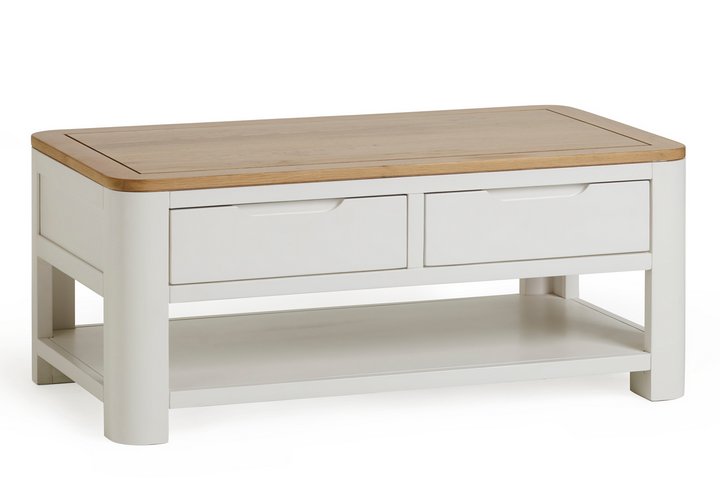 Lot 86  
            Marchington SR10 - Delivery or Collection 

                
OAK FURNITURELAND HOVE NATURAL OAK AND PAINTED COFFEE TABLE - ORIGINAL RRP £379.9...