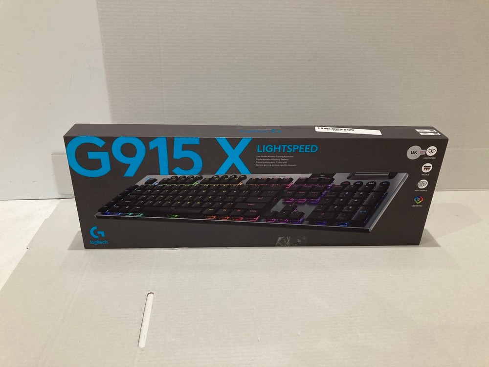 Lot 272  
            Chesterfield Tech - Parcel Delivery Only 

                
LOGITECH G915X LIGHTSPEED KEYBOARD (ORIGINAL RRP - £219.99). (WITH BOX) [JPTC88422]